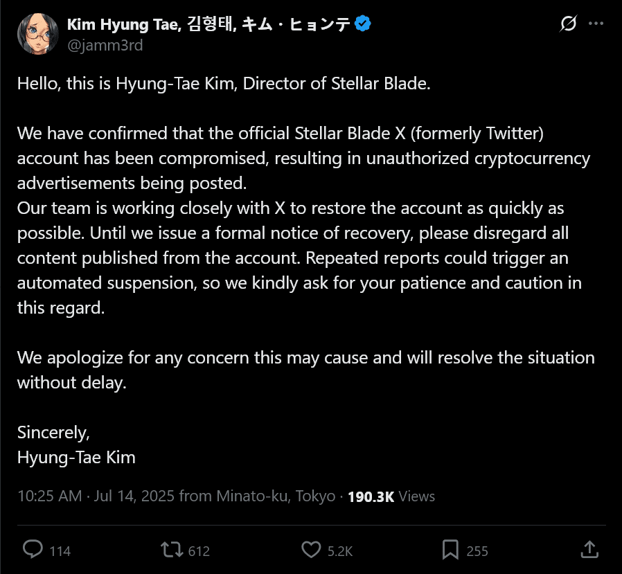StellarBladeHyungTaeKimpostonXaccounthack